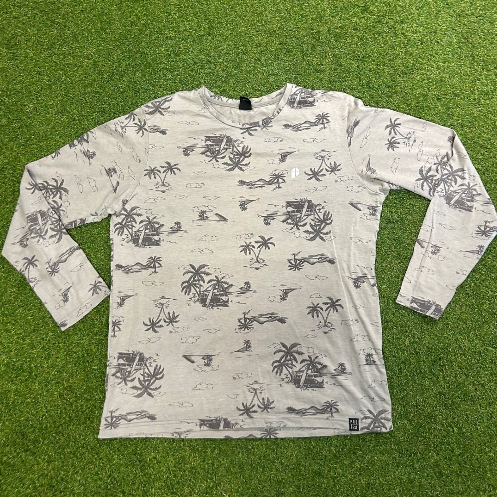 Protest Mens Long Sleeve Tropical Surf Print T-Shirt Gray Size Medium